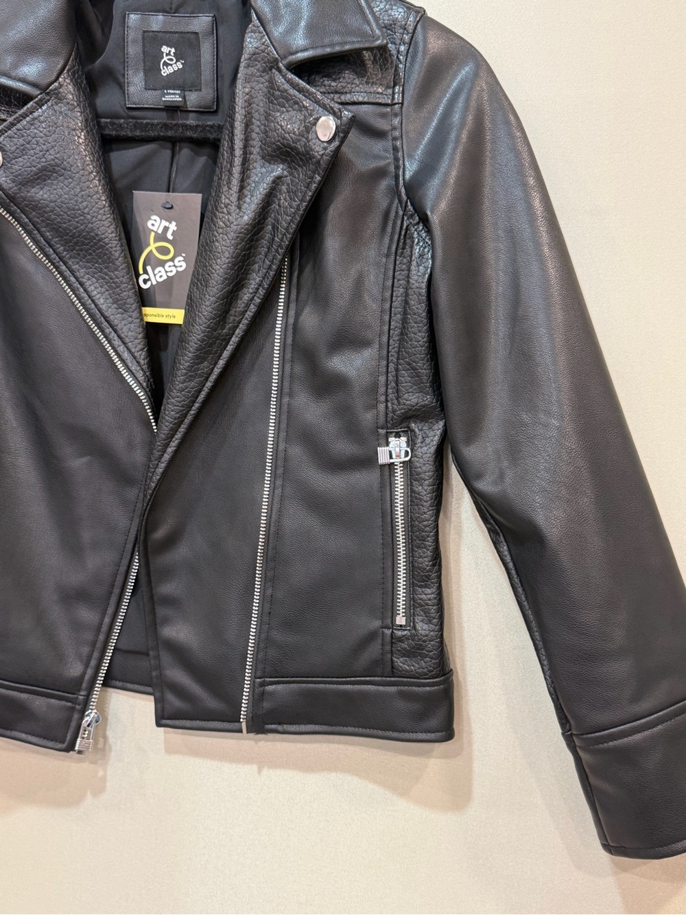 NWT Art Class Girls Size L (10-12) Black Faux Leather Biker Moto Jacket - Picture 3 of 12